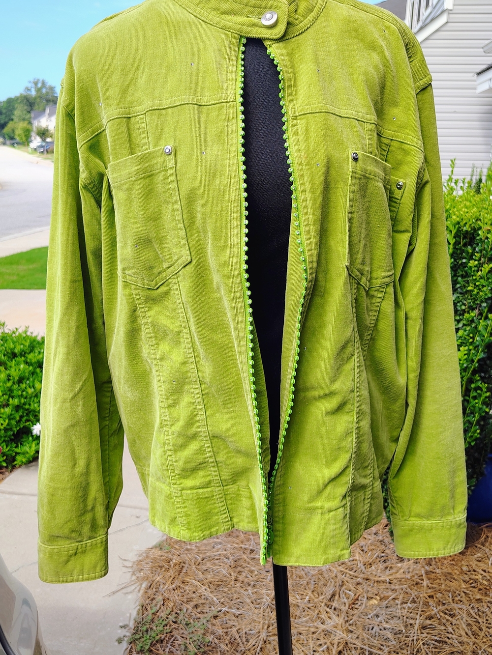 Quacker Factory Lime Green Corduroy Zip Jacket